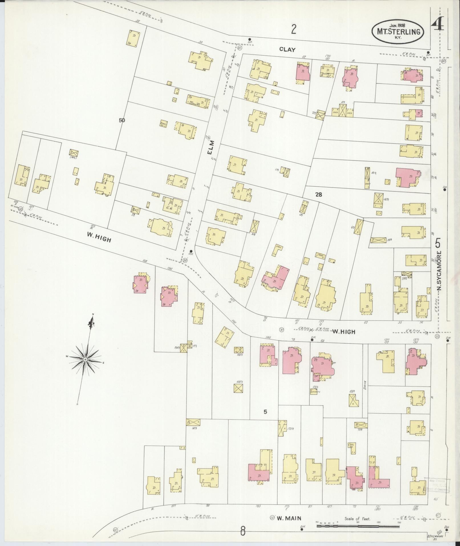 Sanborn Fire Insurance Map from Mount Sterling, Montgomery County, Kentucky (1908), Sheet #0004 - Complete Map Set gallery image, historic Sanborn map, vintage wall art, Kentucky Kentucky