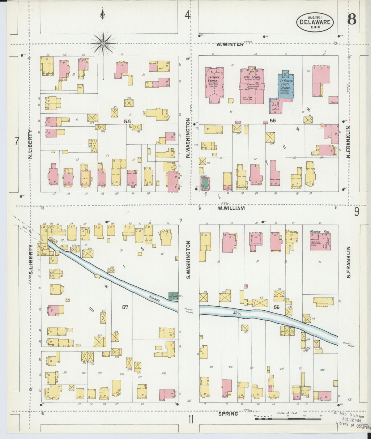 Sanborn Fire Insurance Map from Delaware, Delaware County, Ohio (1901), Sheet #0008 - Complete Map Set gallery image, historic Sanborn map, vintage wall art, Sanborn Fire Insurance Map from Delaware Delaware
