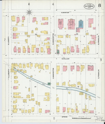 Sanborn Fire Insurance Map from Delaware, Delaware County, Ohio (1901), Sheet #0008 - Complete Map Set gallery image, historic Sanborn map, vintage wall art, Sanborn Fire Insurance Map from Delaware Delaware