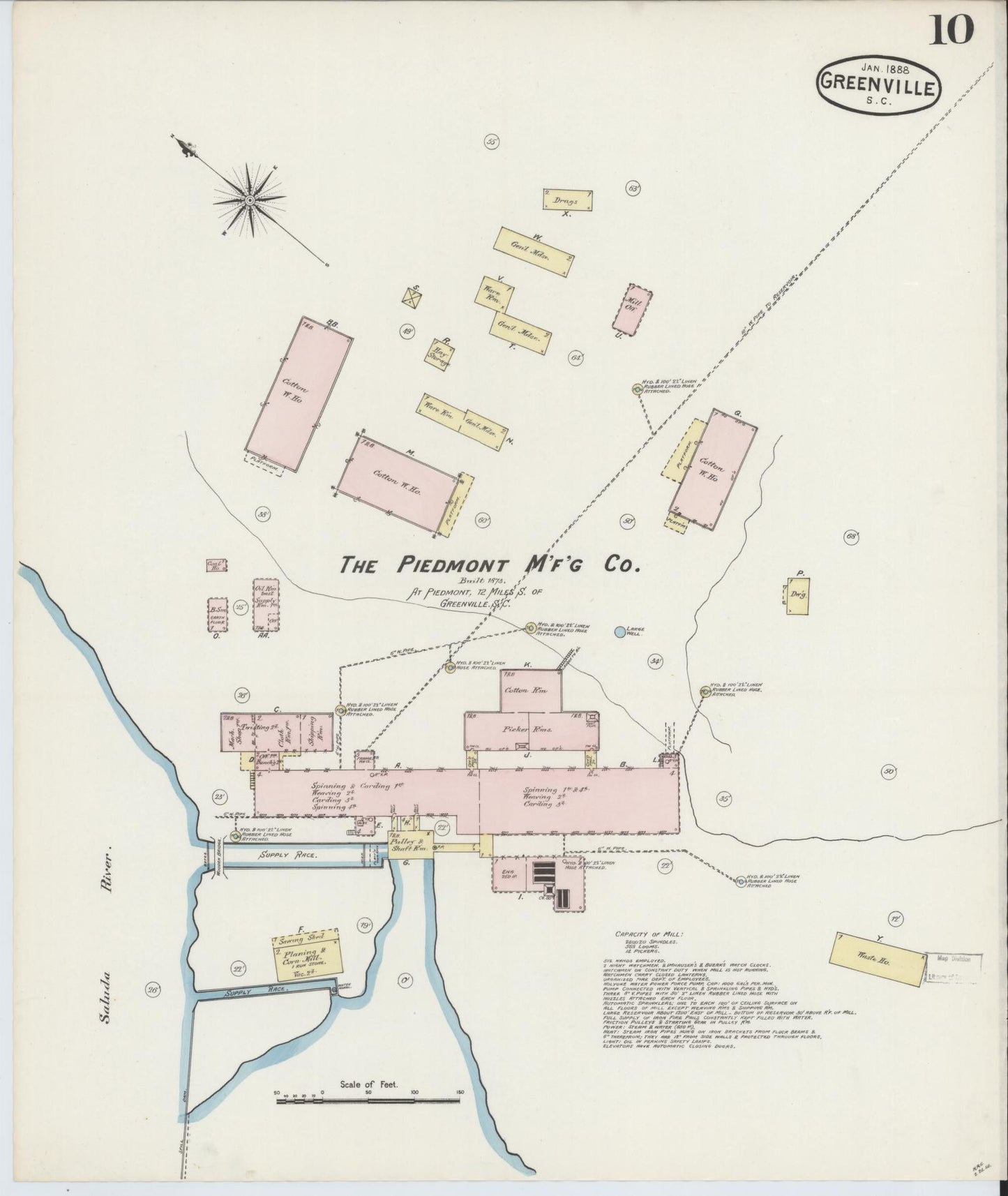 Sanborn Fire Insurance Map from Greenville, Greenville County, South Carolina (1888), Sheet #0010 - Complete Map Set gallery image, historic Sanborn map, vintage wall art, South Carolina South Carolina