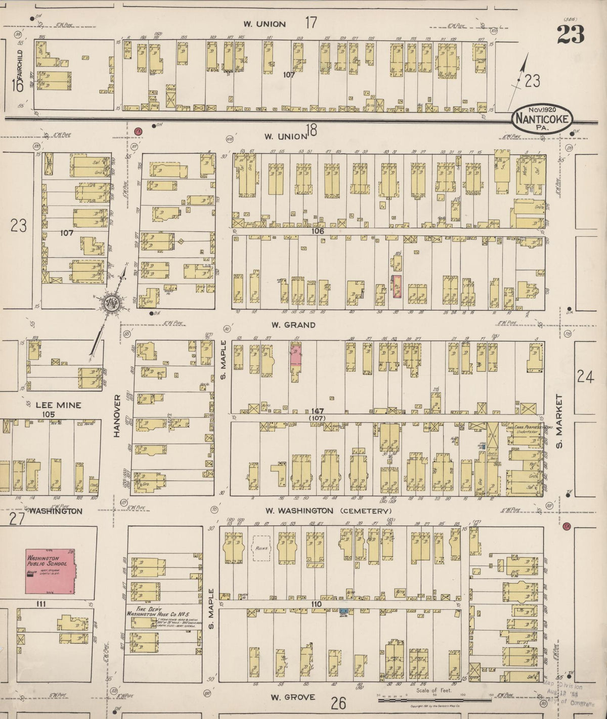 Sanborn Fire Insurance Map from Nanticoke, Luzerne County, Pennsylvania (1920), Sheet #0023 - Complete Map Set gallery image, historic Sanborn map, vintage wall art, Pennsylvania Pennsylvania