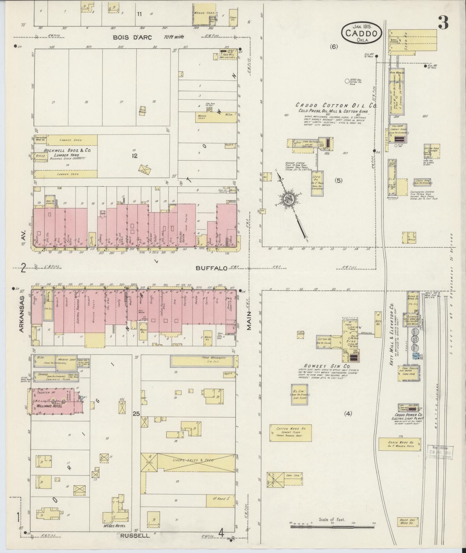 Sanborn Fire Insurance Map from Caddo, Bryan County, Oklahoma (1915), Sheet #0003 - Historic Sanborn Fire Insurance Map Print, vintage old map wall art, antique decor, genealogy gift, Oklahoma Oklahoma map