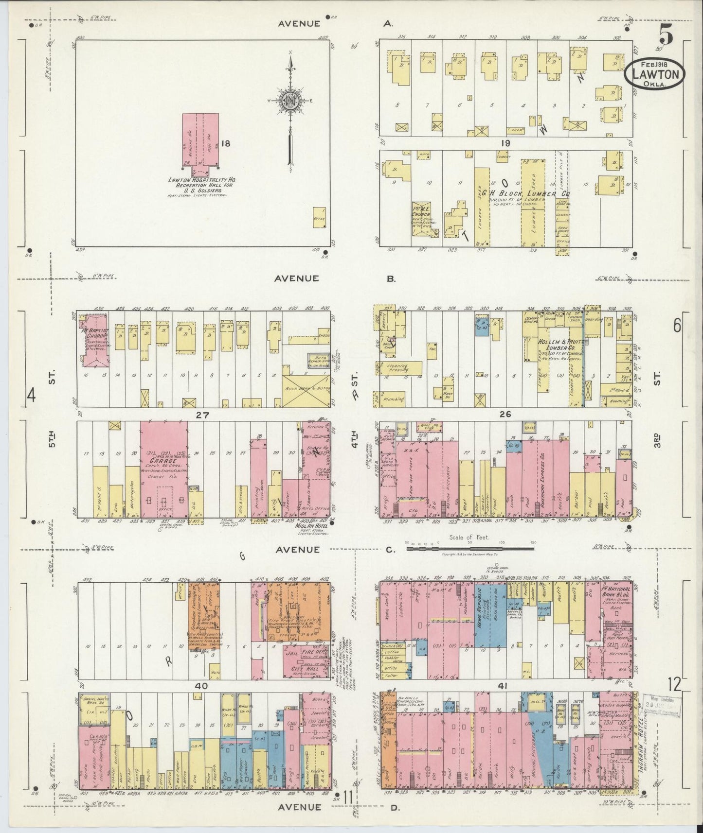 Sanborn Fire Insurance Map from Lawton, Comanche County, Oklahoma (1918), Sheet #0005 - Complete Map Set gallery image, historic Sanborn map, vintage wall art, Oklahoma Oklahoma
