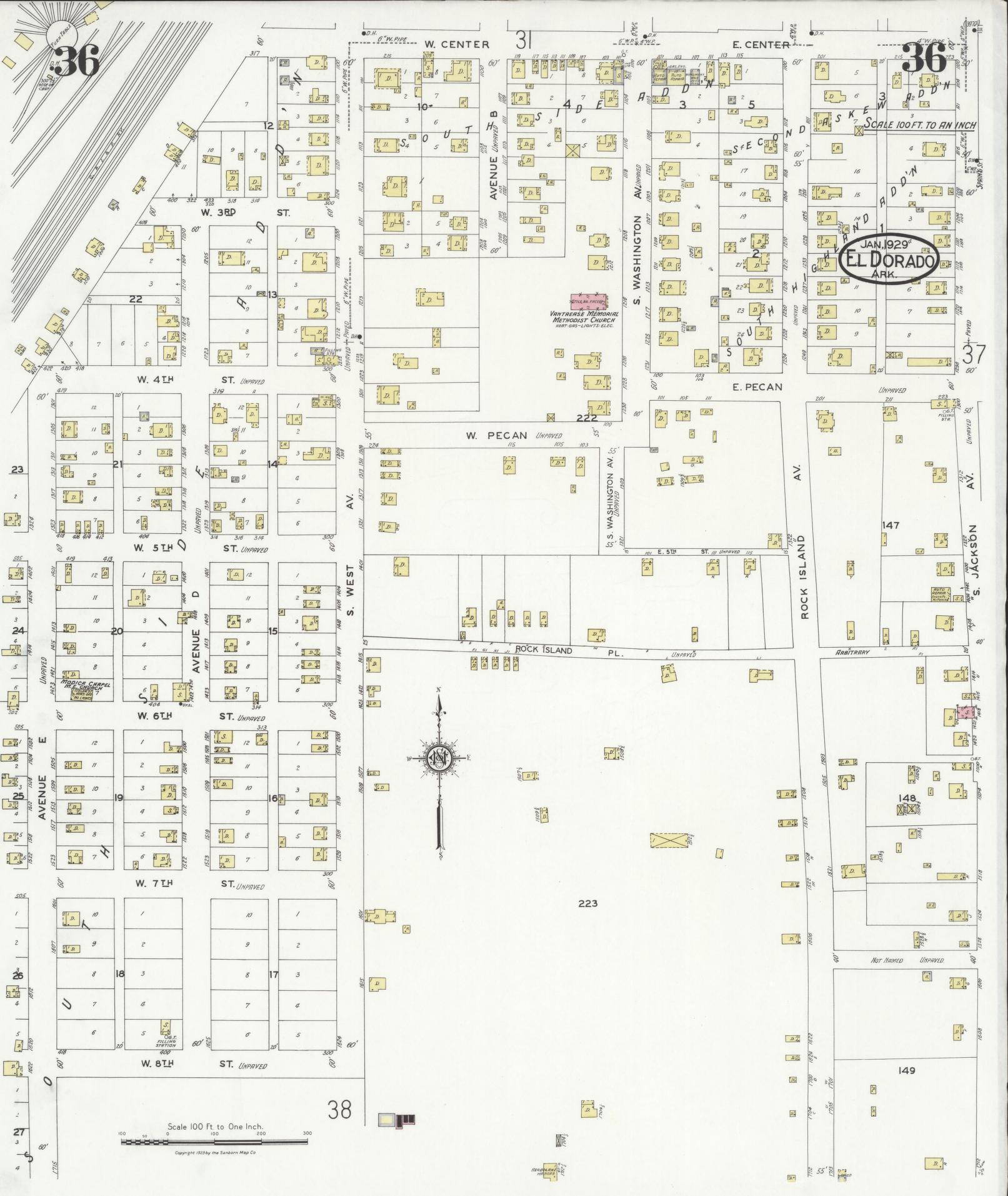Sanborn Fire Insurance Map from El Dorado, Union County, Arkansas (1929), Sheet #0036 - Historic Sanborn Fire Insurance Map Print, vintage old map wall art, antique decor, genealogy gift, Arkansas Arkansas map