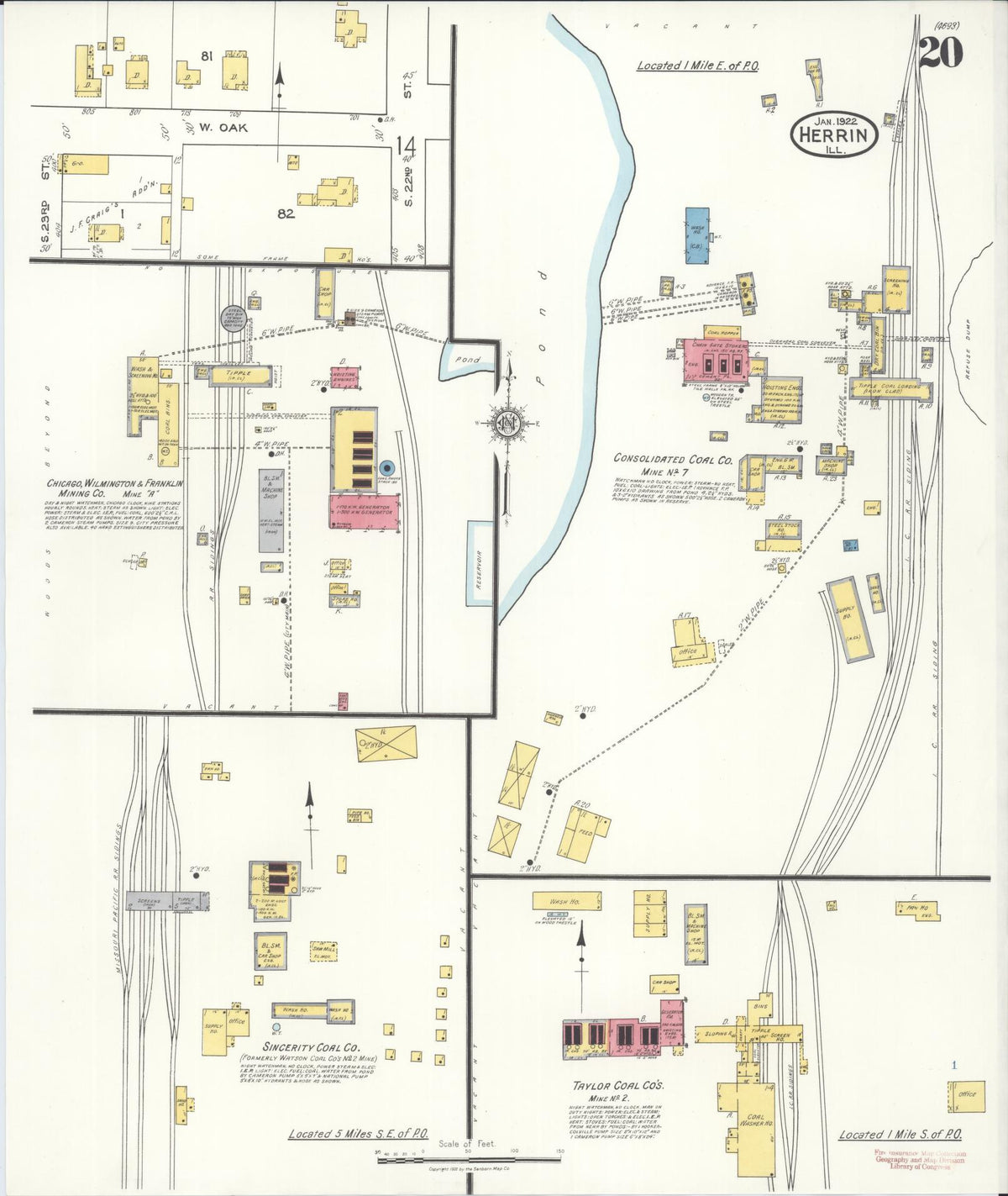 Sanborn Fire Insurance Map from Herrin, Williamson County, Illinois (1922), Sheet #0020 - Complete Map Set gallery image, historic Sanborn map, vintage wall art, Illinois Illinois