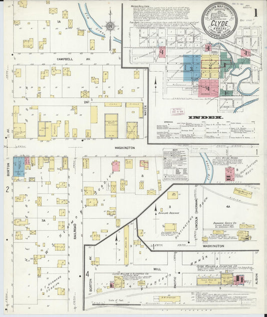 Sanborn Fire Insurance Map from Clyde, Cloud County, Kansas (1911), Sheet #0001 - Historic Sanborn Fire Insurance Map Print, vintage old map wall art, antique decor, genealogy gift, Kansas Kansas map