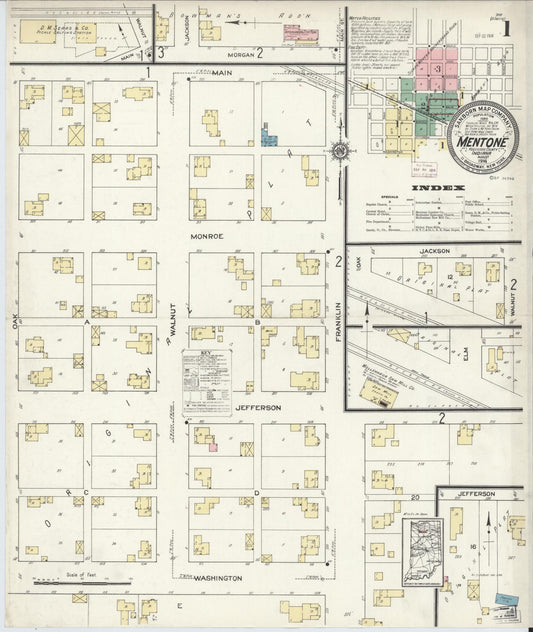 Sanborn Fire Insurance Map from Mentone, Kosciusko County, Indiana (1914), Sheet #0001 - Historic Sanborn Fire Insurance Map Print, vintage old map wall art, antique decor, genealogy gift, Indiana Indiana map