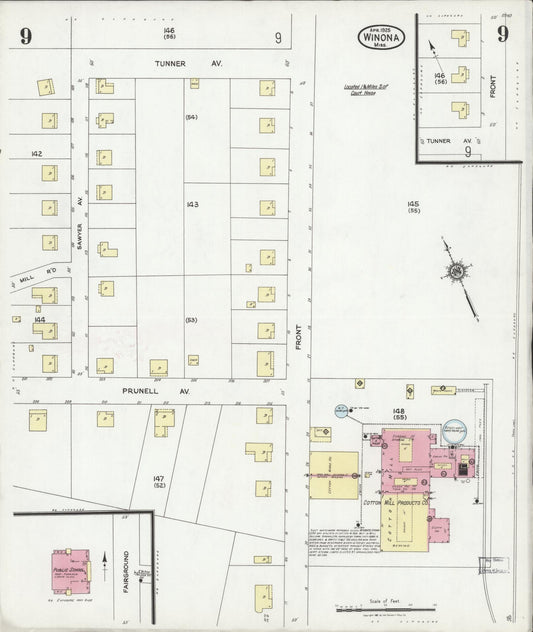 Sanborn Fire Insurance Map from Winona, Montgomery County, Mississippi (1925), Sheet #0009 - Historic Sanborn Fire Insurance Map Print, vintage old map wall art, antique decor, genealogy gift, Mississippi Mississippi map