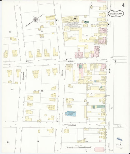Sanborn Fire Insurance Map from Middletown, New Castle County, Delaware (1910), Sheet #0004 - Complete Map Set gallery image, historic Sanborn map, vintage wall art, Delaware Delaware