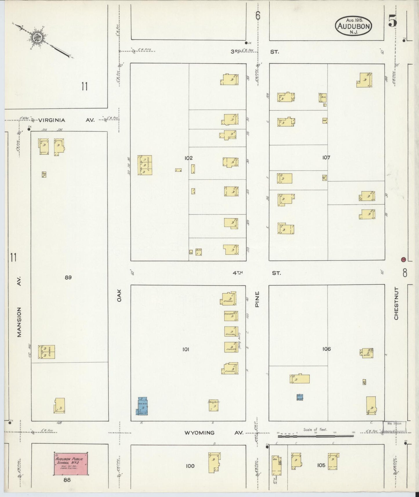 Sanborn Fire Insurance Map from Audubon, Camden County, New Jersey (1915), Sheet #0005 - Complete Map Set gallery image, historic Sanborn map, vintage wall art, New Jersey New Jersey