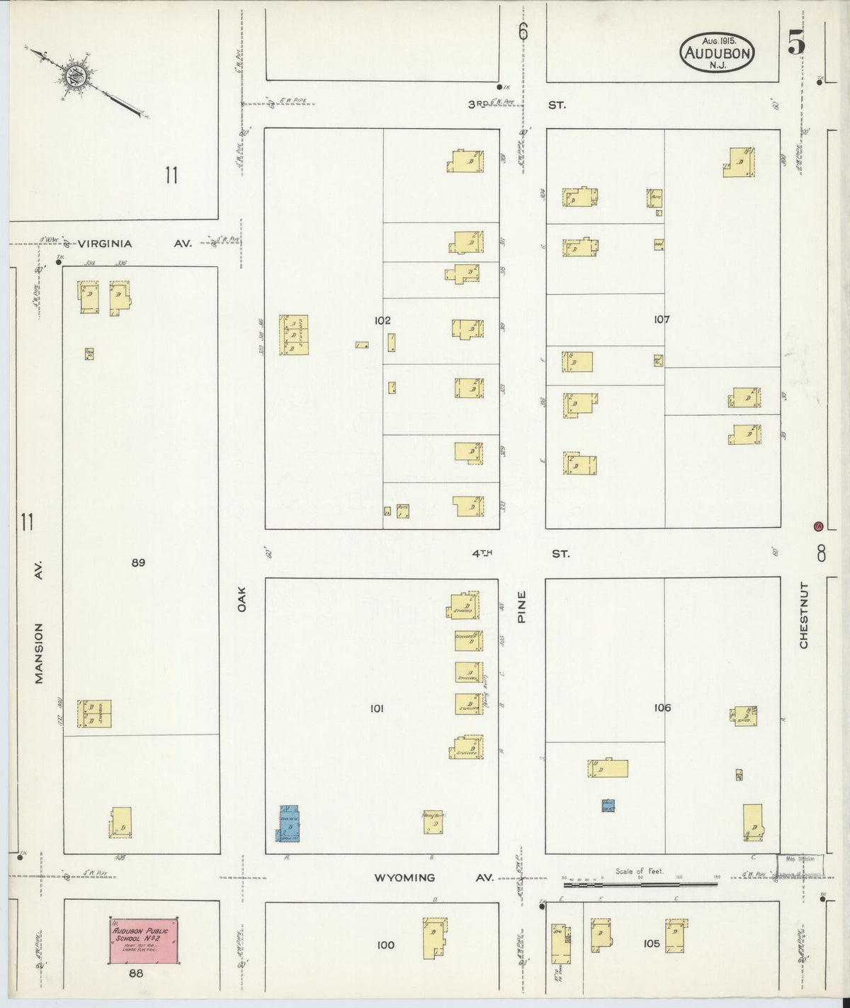 Sanborn Fire Insurance Map from Audubon, Camden County, New Jersey (1915), Sheet #0005 - Complete Map Set gallery image, historic Sanborn map, vintage wall art, New Jersey New Jersey