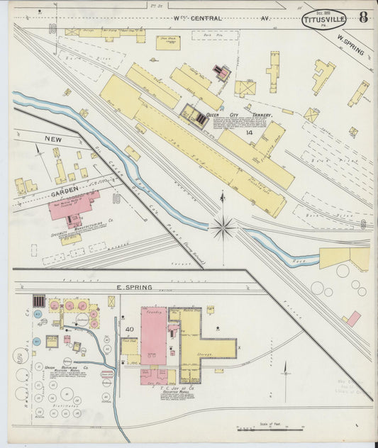 Sanborn Fire Insurance Map from Titusville, Crawford County, Pennsylvania (1893), Sheet #0008 - Historic Sanborn Fire Insurance Map Print, vintage old map wall art, antique decor, genealogy gift, Pennsylvania Pennsylvania map