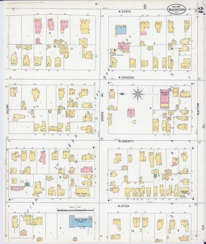 Sanborn Fire Insurance Map from Waukegan, Lake County, Illinois (1900), Sheet #0002 - Historic Sanborn Fire Insurance Map Print, vintage old map wall art, antique decor, genealogy gift, Illinois Illinois map