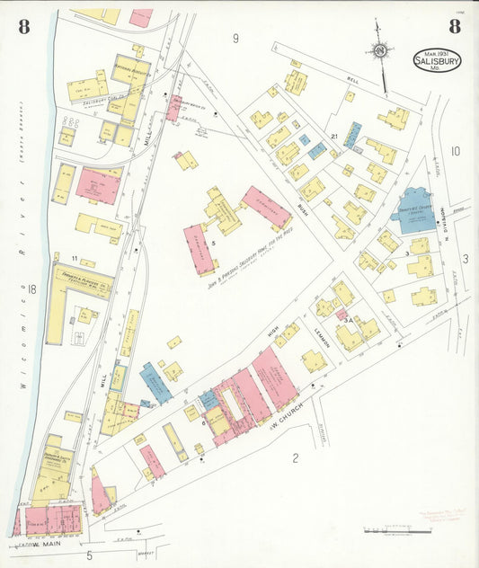 Sanborn Fire Insurance Map from Salisbury, Wicomico County, Maryland (1931), Sheet #0008 - Historic Sanborn Fire Insurance Map Print, vintage old map wall art, antique decor, genealogy gift, Maryland Maryland map