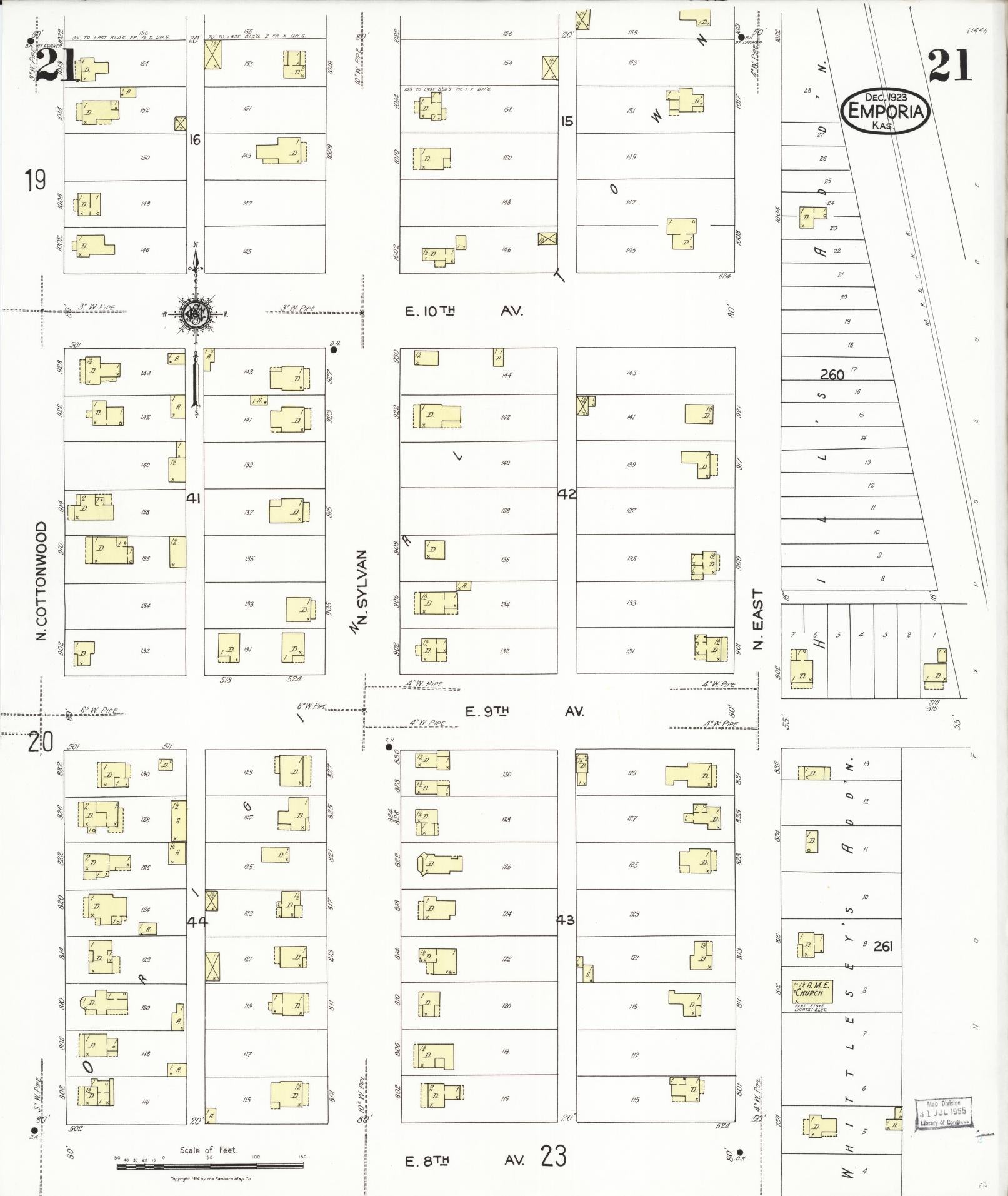 Sanborn Fire Insurance Map from Emporia, Lyon County, Kansas (1923), Sheet #0021 - Complete Map Set gallery image, historic Sanborn map, vintage wall art, Kansas Kansas