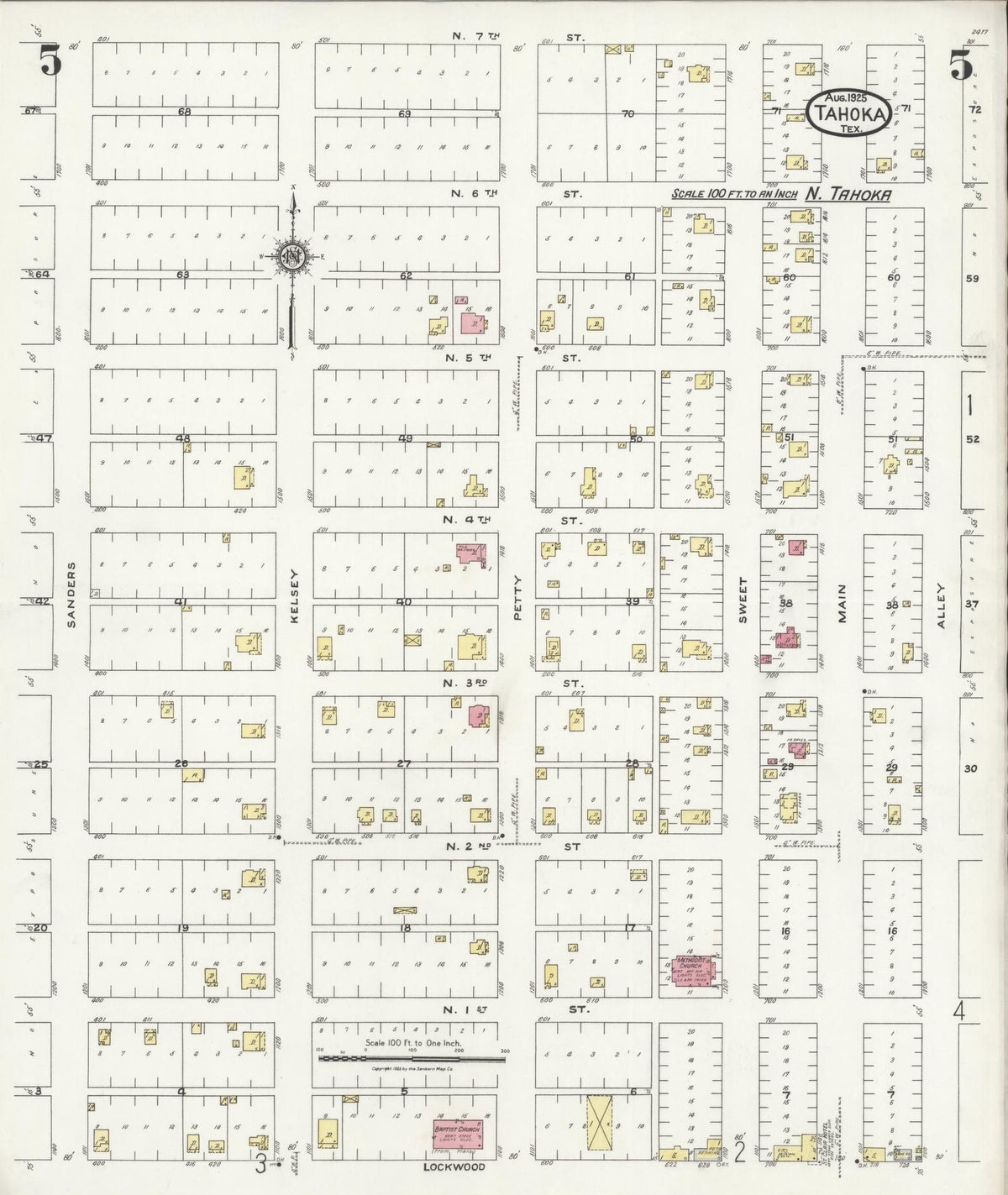 Sanborn Fire Insurance Map from Tahoka, Lynn County, Texas (1925), Sheet #0005 - Complete Map Set gallery image, historic Sanborn map, vintage wall art, Texas Texas