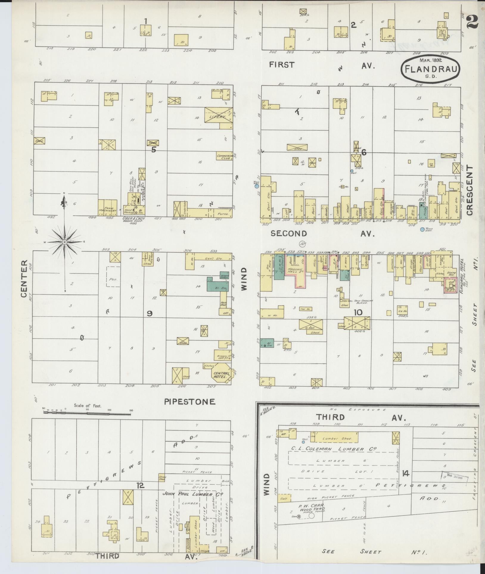 Sanborn Fire Insurance Map from Flandreau, Moody County, South Dakota (1892), Sheet #0002 - Historic Sanborn Fire Insurance Map Print, vintage old map wall art, antique decor, genealogy gift, South Dakota South Dakota map