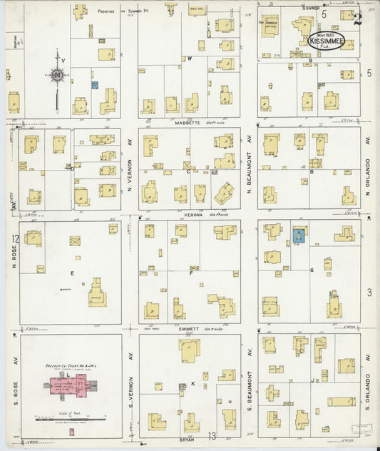 Sanborn Fire Insurance Map from Kissimmee, Osceola County, Florida (1920), Sheet #0002 - Historic Sanborn Fire Insurance Map Print, vintage old map wall art, antique decor, genealogy gift, Florida Florida map