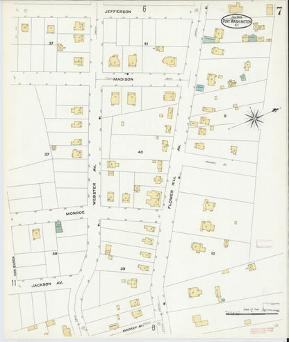 Sanborn Fire Insurance Map from Port Washington, Nassau County, New York (1909), Sheet #0007 - Historic Sanborn Fire Insurance Map Print, vintage old map wall art, antique decor, genealogy gift, New York New York map