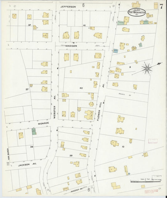 Sanborn Fire Insurance Map from Port Washington, Nassau County, New York (1909), Sheet #0007 - Historic Sanborn Fire Insurance Map Print, vintage old map wall art, antique decor, genealogy gift, New York New York map