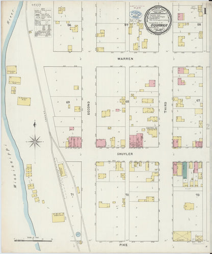 Sanborn Fire Insurance Map from Oquawka, Henderson County, Illinois (1894), Sheet #0001 - Complete Map Set gallery image, historic Sanborn map, vintage wall art, Illinois Illinois