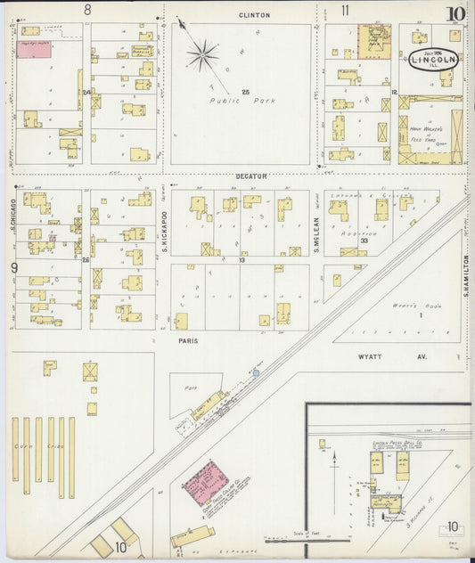 Sanborn Fire Insurance Map from Lincoln, Logan County, Illinois (1896), Sheet #0010 - Historic Sanborn Fire Insurance Map Print, vintage old map wall art, antique decor, genealogy gift, Illinois Illinois map