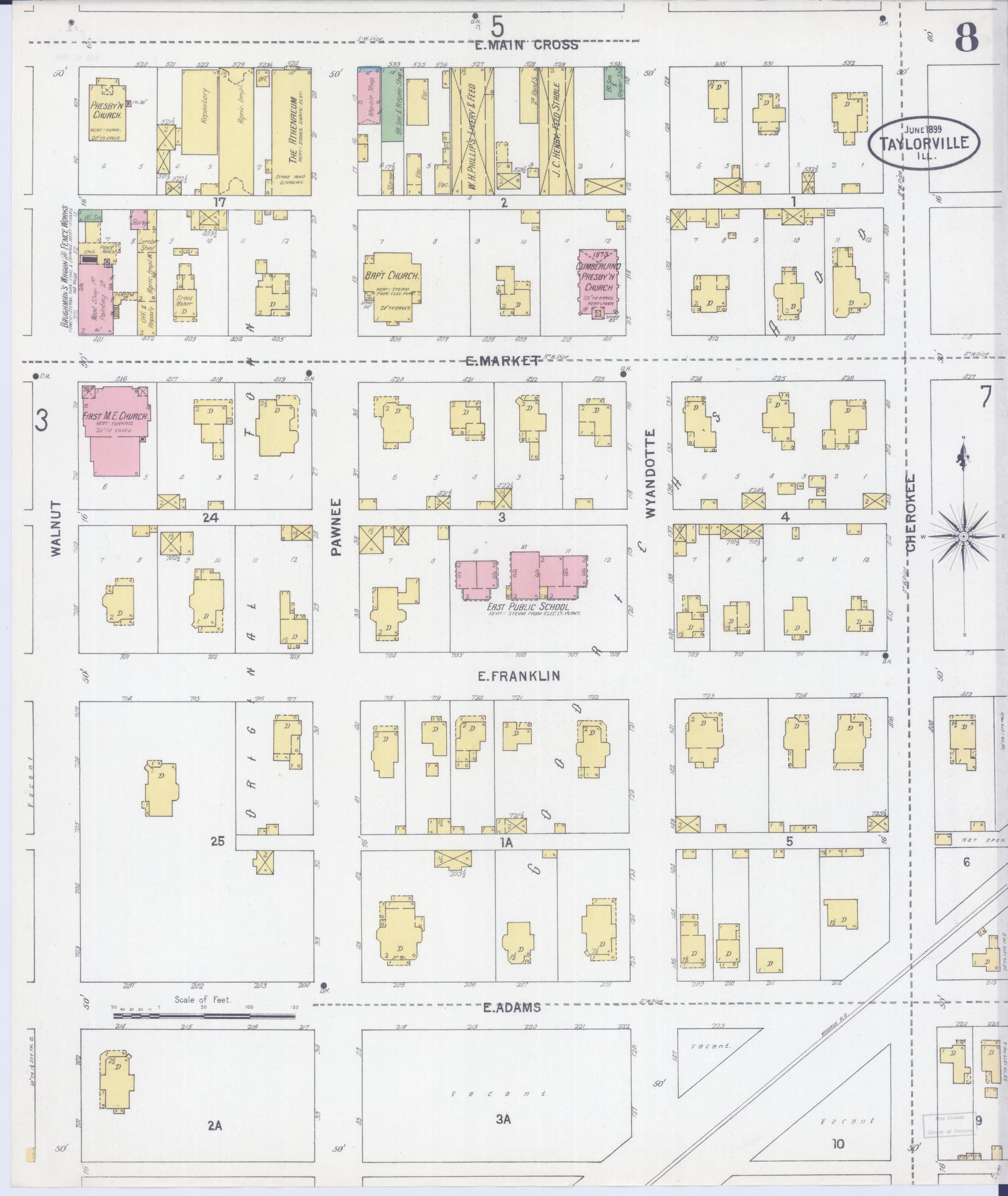 Sanborn Fire Insurance Map from Taylorville, Christian County, Illinois (1899), Sheet #0008 - Complete Map Set gallery image, historic Sanborn map, vintage wall art, Illinois Illinois