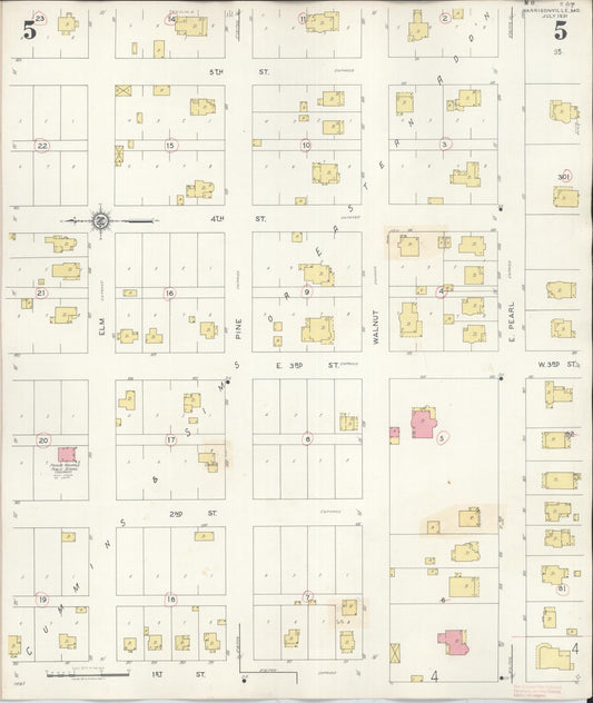 Sanborn Fire Insurance Map from Harrisonville, Cass County, Missouri (1939), Sheet #0005 - Historic Sanborn Fire Insurance Map Print, vintage old map wall art, antique decor, genealogy gift, Missouri Missouri map