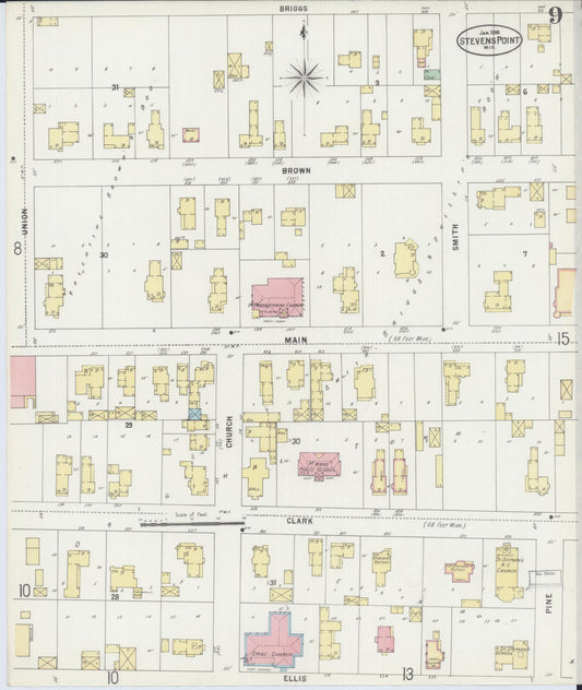 Sanborn Fire Insurance Map from Stevens Point, Portage County, Wisconsin (1898), Sheet #0009 - Historic Sanborn Fire Insurance Map Print, vintage old map wall art, antique decor, genealogy gift, Wisconsin Wisconsin map