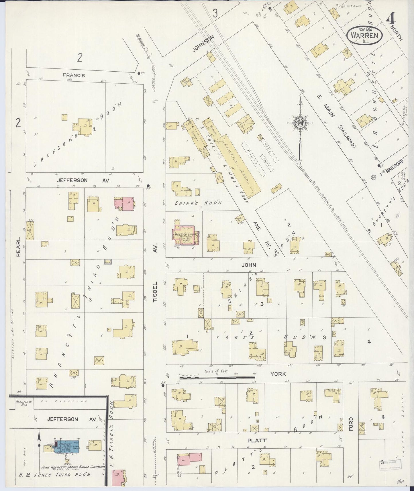 Sanborn Fire Insurance Map from Warren, Jo Daviess County, Illinois (1912), Sheet #0004 - Complete Map Set gallery image, historic Sanborn map, vintage wall art, Illinois Illinois