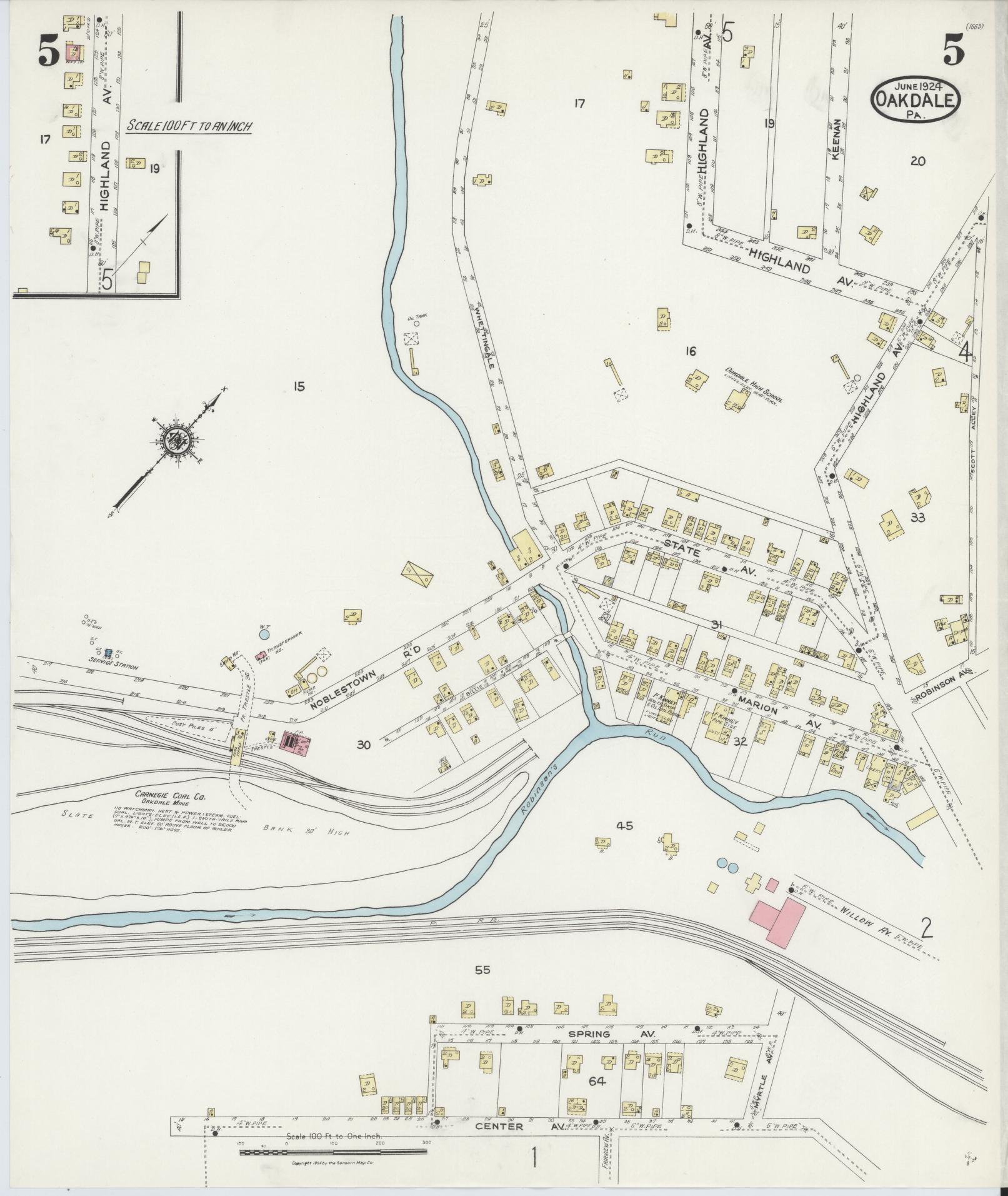 Sanborn Fire Insurance Map from Oakdale, Allegheny County, Pennsylvania (1924), Sheet #0005 - Complete Map Set gallery image, historic Sanborn map, vintage wall art, Pennsylvania Pennsylvania