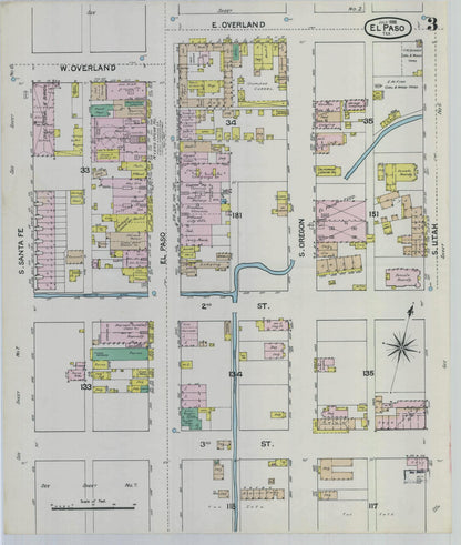 Sanborn Fire Insurance Map from El Paso, El Paso County, Texas (1888), Sheet #0003 - Historic Sanborn Fire Insurance Map Print, vintage old map wall art, antique decor, genealogy gift, Texas Texas map