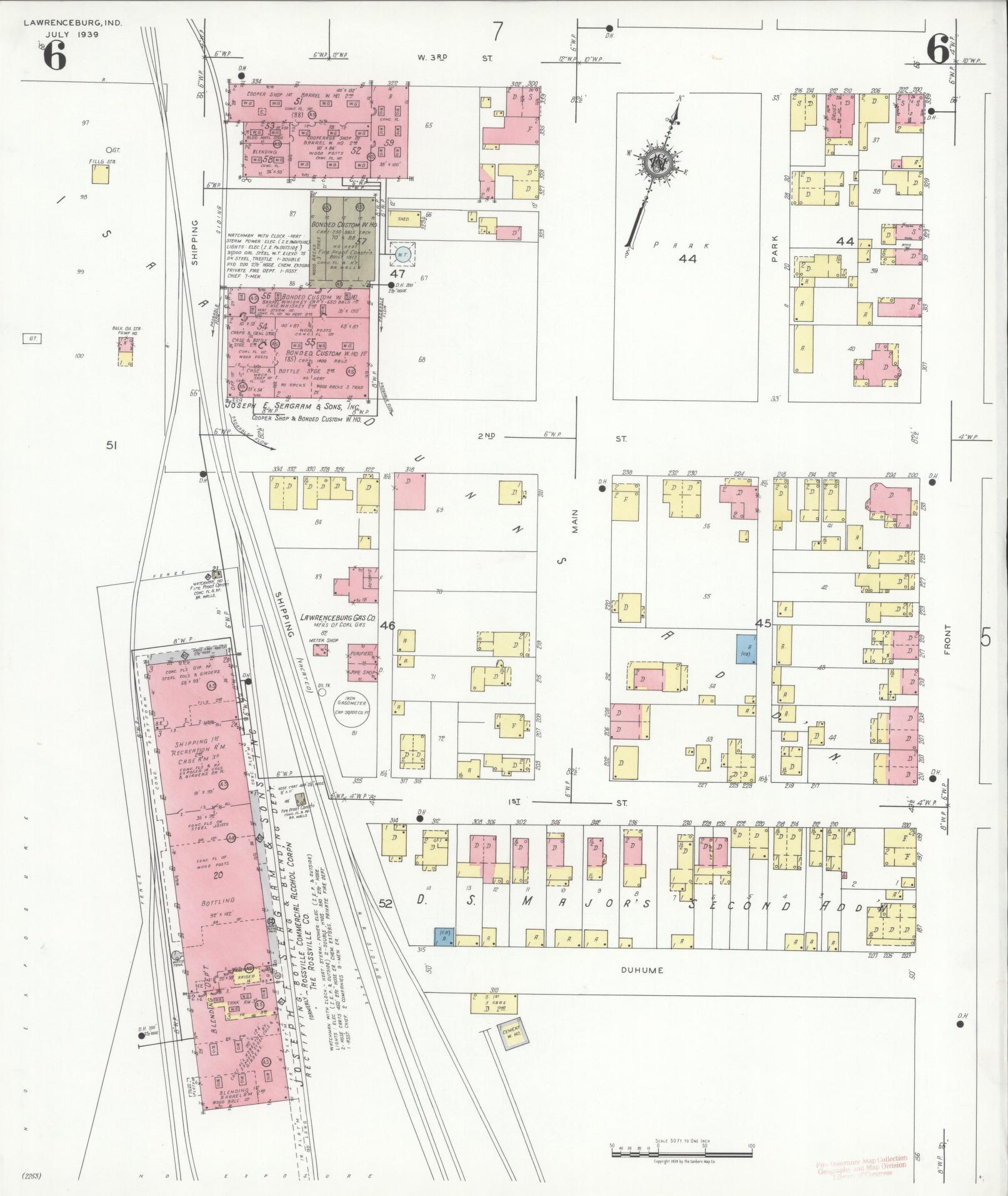 Sanborn Fire Insurance Map from Lawrenceburg, Dearborn County, Indiana (1939), Sheet #0006 - Historic Sanborn Fire Insurance Map Print, vintage old map wall art, antique decor, genealogy gift, Indiana Indiana map