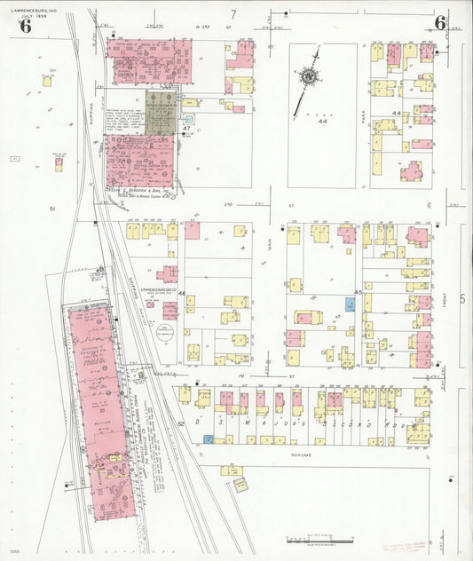 Sanborn Fire Insurance Map from Lawrenceburg, Dearborn County, Indiana (1939), Sheet #0006 - Historic Sanborn Fire Insurance Map Print, vintage old map wall art, antique decor, genealogy gift, Indiana Indiana map