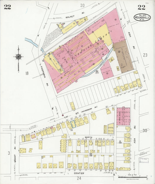 Sanborn Fire Insurance Map from Moundsville, Marshall County, West Virginia (1923), Sheet #0022 - Historic Sanborn Fire Insurance Map Print, vintage old map wall art, antique decor, genealogy gift, West Virginia West Virginia map