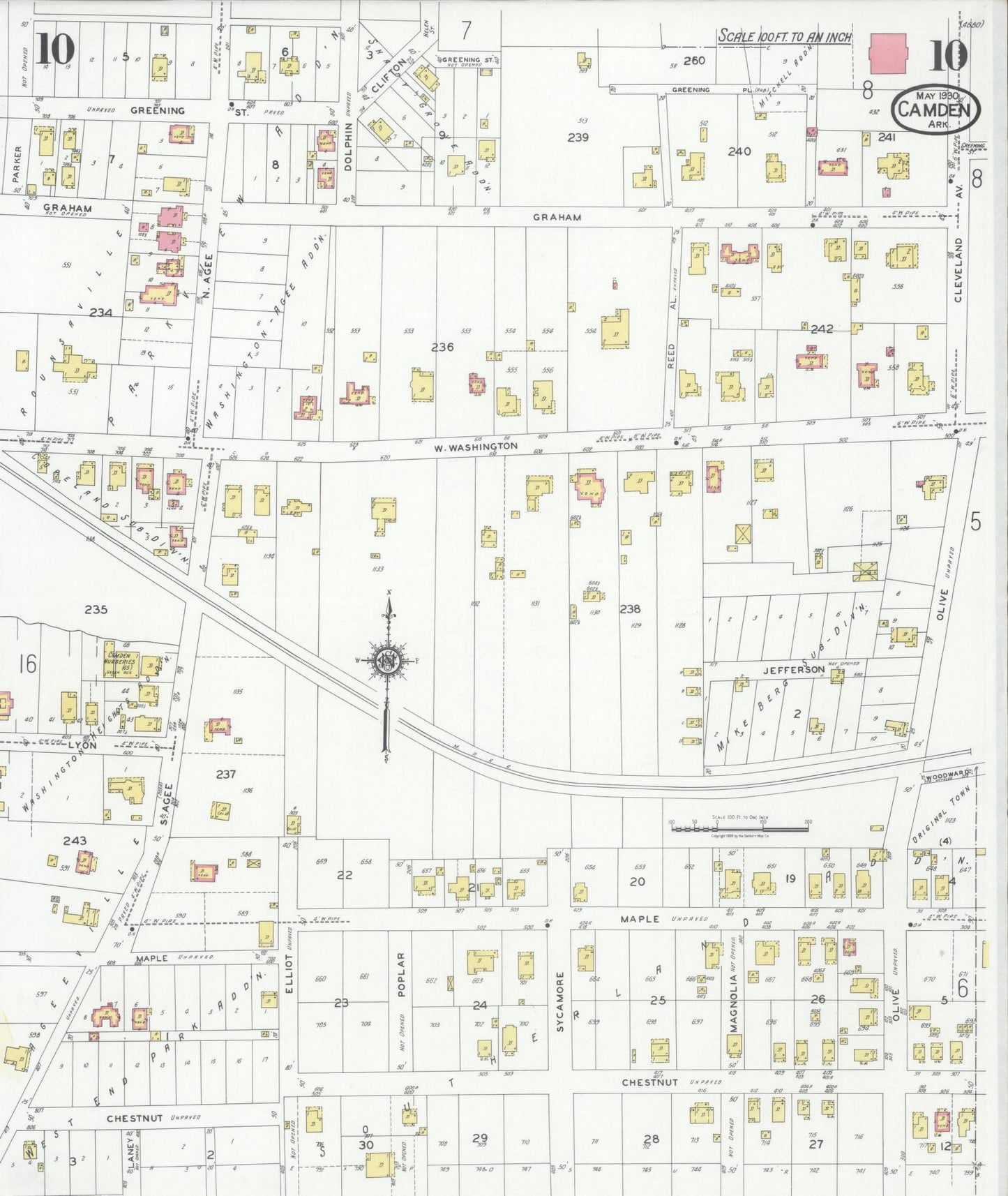 Sanborn Fire Insurance Map from Camden, Ouachita County, Arkansas (1930), Sheet #0010 - Complete Map Set gallery image, historic Sanborn map, vintage wall art, Arkansas Arkansas