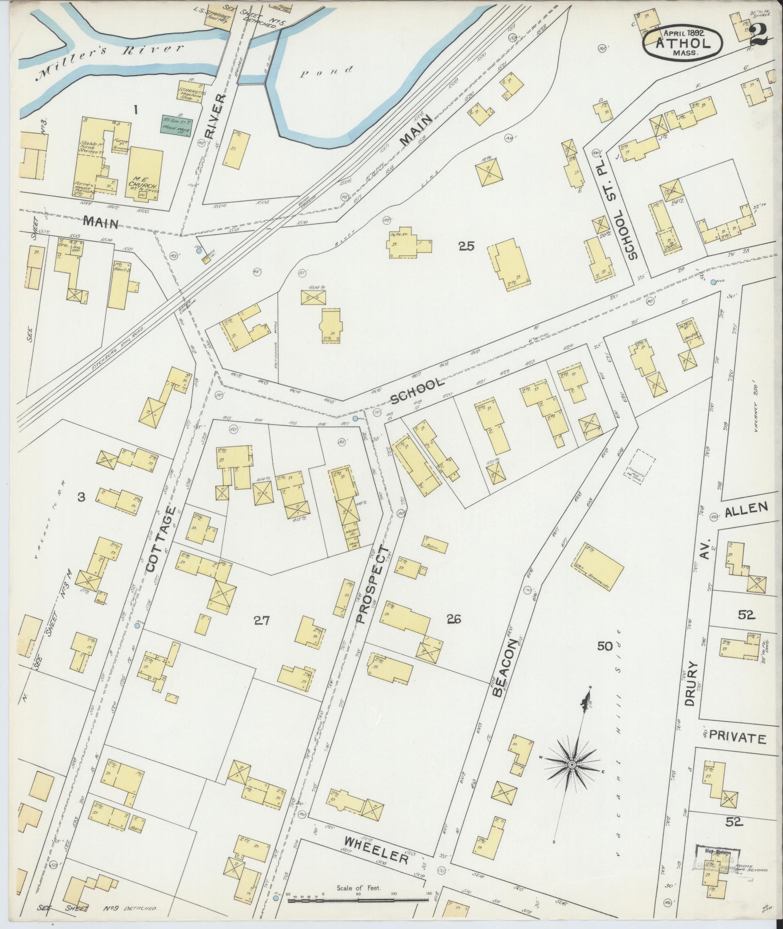 Sanborn Fire Insurance Map from Athol, Worcester County, Massachusetts (1892), Sheet #0002 - Complete Map Set gallery image, historic Sanborn map, vintage wall art, Massachusetts Massachusetts