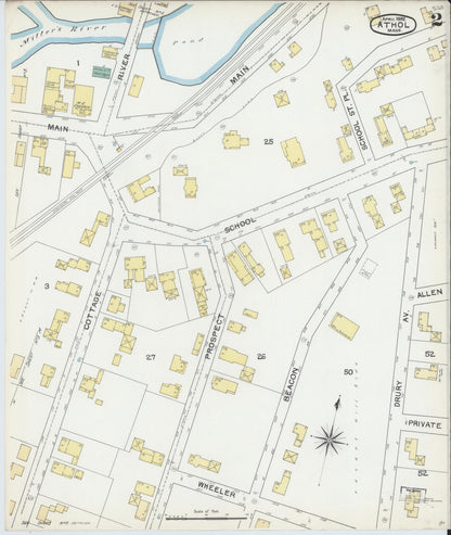 Sanborn Fire Insurance Map from Athol, Worcester County, Massachusetts (1892), Sheet #0002 - Complete Map Set gallery image, historic Sanborn map, vintage wall art, Massachusetts Massachusetts