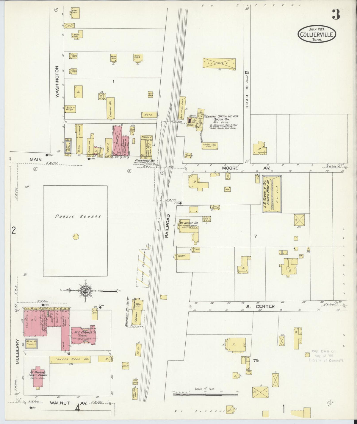 Sanborn Fire Insurance Map from Collierville, Shelby County, Tennessee (1913), Sheet #0003 - Historic Sanborn Fire Insurance Map Print, vintage old map wall art, antique decor, genealogy gift, Tennessee Tennessee map