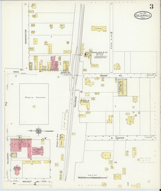 Sanborn Fire Insurance Map from Collierville, Shelby County, Tennessee (1913), Sheet #0003 - Historic Sanborn Fire Insurance Map Print, vintage old map wall art, antique decor, genealogy gift, Tennessee Tennessee map