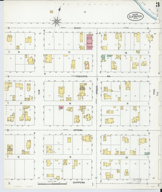 Sanborn Fire Insurance Map from Elk Rapids, Antrim County, Michigan (1900), Sheet #0003 - Historic Sanborn Fire Insurance Map Print, vintage old map wall art, antique decor, genealogy gift, Michigan Michigan map