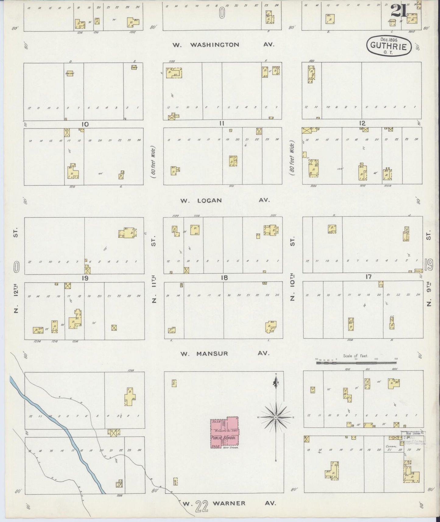 Sanborn Fire Insurance Map from Guthrie, Logan County, Oklahoma (1895), Sheet #0021 - Historic Sanborn Fire Insurance Map Print, vintage old map wall art, antique decor, genealogy gift, Oklahoma Oklahoma map