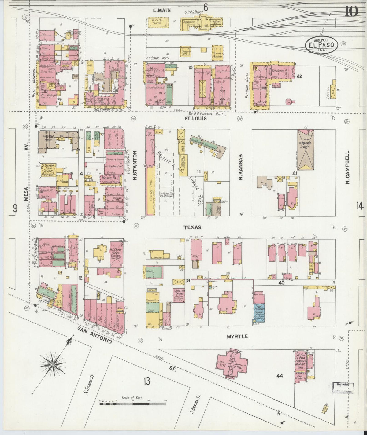 Sanborn Fire Insurance Map from El Paso, El Paso County, Texas (1900), Sheet #0010 - Complete Map Set gallery image, historic Sanborn map, vintage wall art, Texas Texas