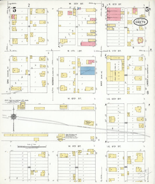 Sanborn Fire Insurance Map from Crete, Saline County, Nebraska (1923), Sheet #0005 - Historic Sanborn Fire Insurance Map Print, vintage old map wall art, antique decor, genealogy gift, Nebraska Nebraska map