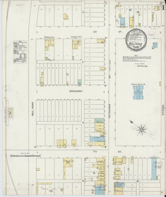 Sanborn Fire Insurance Map from Ballinger, Runnels County, Texas (1896), Sheet #0001 - Historic Sanborn Fire Insurance Map Print, vintage old map wall art, antique decor, genealogy gift, Texas Texas map