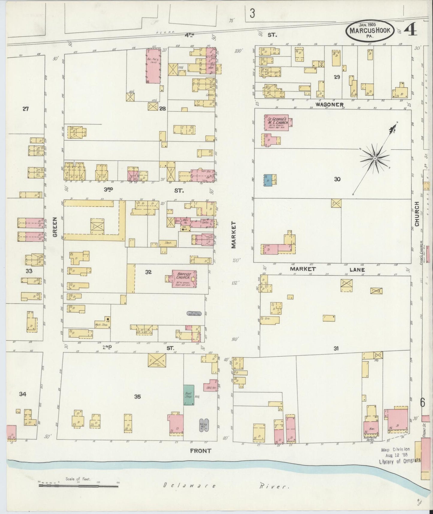 Sanborn Fire Insurance Map from Marcus Hook, Chester County, Pennsylvania (1905), Sheet #0004 - Complete Map Set gallery image, historic Sanborn map, vintage wall art, Pennsylvania Pennsylvania