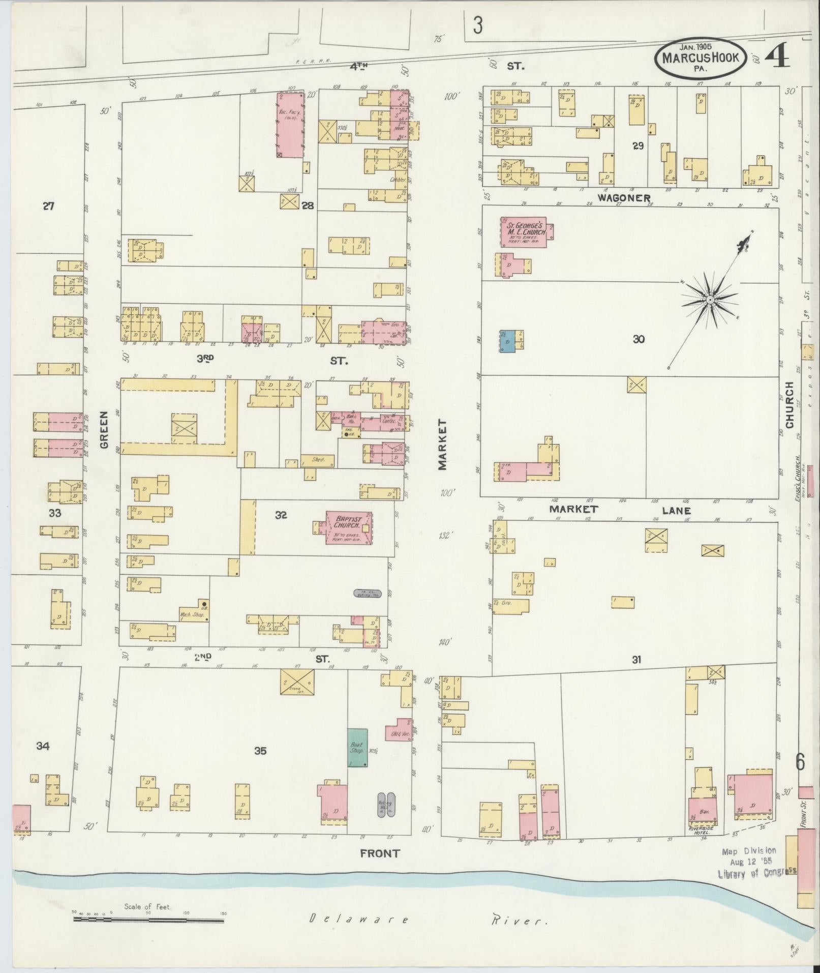 Sanborn Fire Insurance Map from Marcus Hook, Chester County, Pennsylvania (1905), Sheet #0004 - Complete Map Set gallery image, historic Sanborn map, vintage wall art, Pennsylvania Pennsylvania