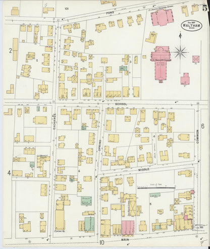 Sanborn Fire Insurance Map from Waltham, Middlesex County, Massachusetts (1897), Sheet #0005 - Historic Sanborn Fire Insurance Map Print, vintage old map wall art, antique decor, genealogy gift, Massachusetts Massachusetts map