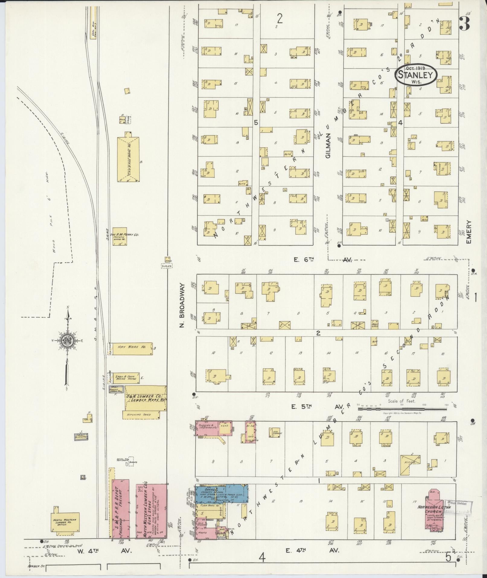 Sanborn Fire Insurance Map from Stanley, Chippewa County, Wisconsin (1919), Sheet #0003 - Complete Map Set gallery image, historic Sanborn map, vintage wall art, Wisconsin Wisconsin