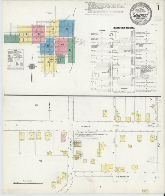 Sanborn Fire Insurance Map from Somerset, Somerset County, Pennsylvania (1910), Sheet #0001 - Historic Sanborn Fire Insurance Map Print, vintage old map wall art, antique decor, genealogy gift, Pennsylvania Pennsylvania map